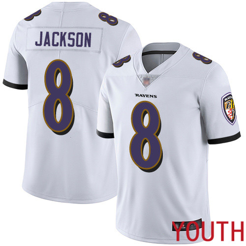 Baltimore Ravens Limited White Youth Lamar Jackson Road Jersey NFL Football #8 Vapor Untouchable->youth nfl jersey->Youth Jersey